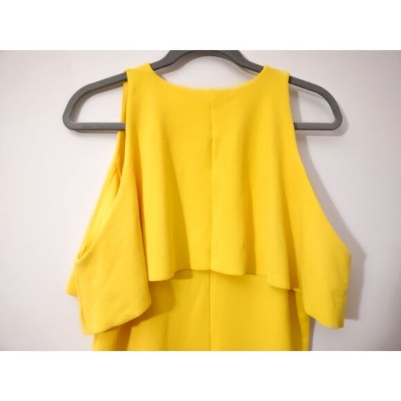 Zara Yellow Cold Shoulder Coastal Grandmother Dress Textured Ribbed Size Medium - Picture 7 of 12